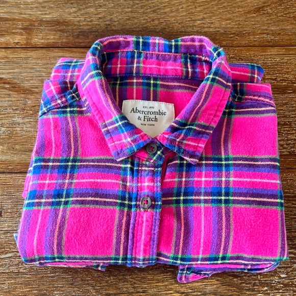 Abercrombie & Fitch Women’s Pink Plaid Flannel Long Sleeve Button Down Shirt S - Picture 12 of 12